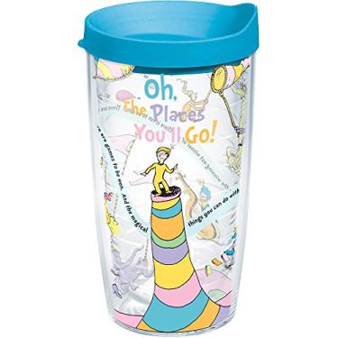 Imagem de Tervis Copo de viagem Dr. Seuss Oh the Places You'll Go Made in USA Copo de Viagem com Parede Dupla Mantém Bebidas Frias e Quentes, 473 ml, Clássico