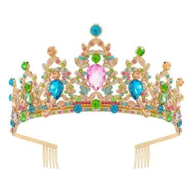 Imagem de Tiara e coroa douradas para mulheres, fantasias de Halloween, tiaras de princesa, coroas de ouro com pentes, aniversário de quinze anos, rainha de casamento, festa de formatura, Natal, acessórios de