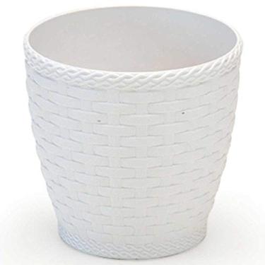 Imagem de Kit com 3 Mini Vasos Redondo de Plástico Decorado com Rattan e na Cor Branco 700 ML 11x11 cm Ø