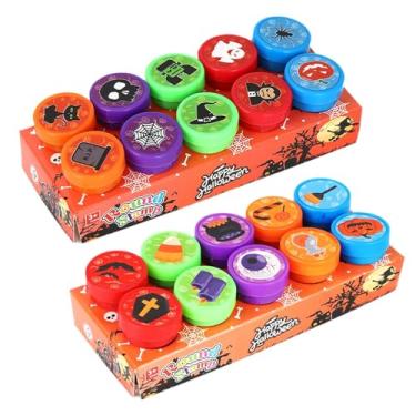 Imagem de Fancyes Kit de carimbos de Halloween 20x para crianças, carimbos de gostosuras ou travessuras, presente prático, carimbos autoentintados fofos de Halloween,