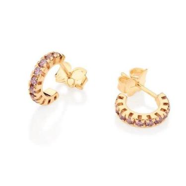Imagem de BRINCOS BANHADO OURO 3X 24K 18K E 22K FEMININOS MEIA ARGOLA ZIRCÔNIAS 
