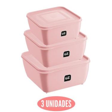 Imagem de Conjunto 3 Potes Plasticos Rosa 500 ml 1,5 2,5 Litros - UZ