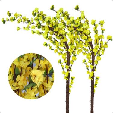 Imagem de Kit 2 Cerejeiras Galho Curvo Cores Flores Planta Artificial Grande - F