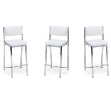 Imagem de Kit 3 Banquetas EMPILHÁVEL cromada Altura 65cm assento e encosto branc