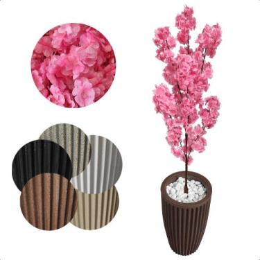 Imagem de Flor Cerejeira Rosa Bebê Japonesa Arranjo Artificial Com Vaso de Decor