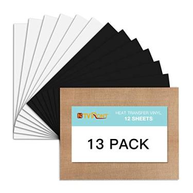 Imagem de Pacote de vinil branco HTV preto de transferência de calor: 30,5 cm x 25,4 cm ferro em vinil branco e preto para camiseta, vinil de transferência de calor branco para todas as máquinas de corte ou