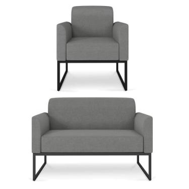 Imagem de Kit Namoradeira e 1 Poltrona Decorativa Base Industrial Preta Maressa 