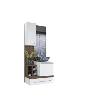 Imagem de Armário Para Banheiro com Espelho Ravenna Amendoa e Branco - Celta Móv