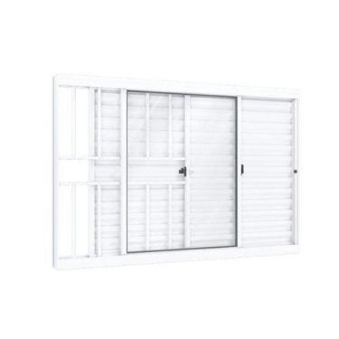 Imagem de Janela de Aluminío de Correr 100x120cm 2 Folhas Móveis 1 Fixa com Grad