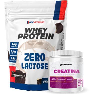 Imagem de Kit Suplementos Whey Protein Zero Lactose 900g Cookies + Creatina Mono