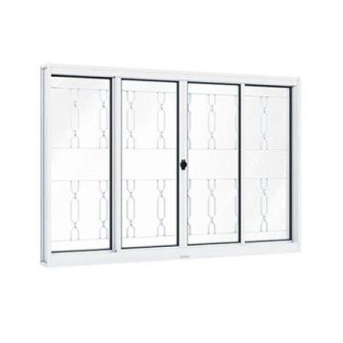 Imagem de Janela de Aço de Correr 100x120cm 4 Folhas com Grade Mosaico e Vidro L