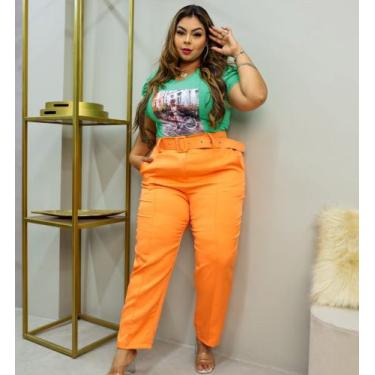 Imagem de Calça Alfaiataria Lavínia Feminina Plus Size Com Cinto Moda Elegante, 