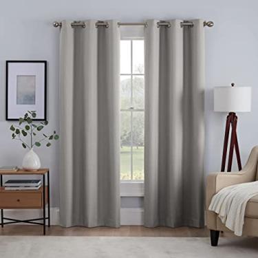 Imagem de ECLIPSE Cortinas de janela Kylie Absolute Zero Blackout Redutor de Ruído com argolas forradas para sala de estar (2 painéis), 94 cm x 241 cm, cinza