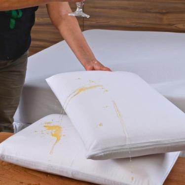 Imagem de Capa de Travesseiro Impermeável 4 Peças Percal 180 Fios 70x50cm com Zí