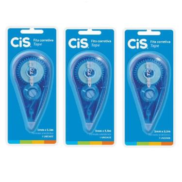 Imagem de Fita Corretiva Cis Tape 5mm x 5,5m 3 Unidades Azul