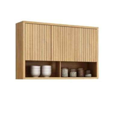 Imagem de Armário Aéreo Torino 3 Portas Ripado Cinamomo Valdemóveis - Valdemovei