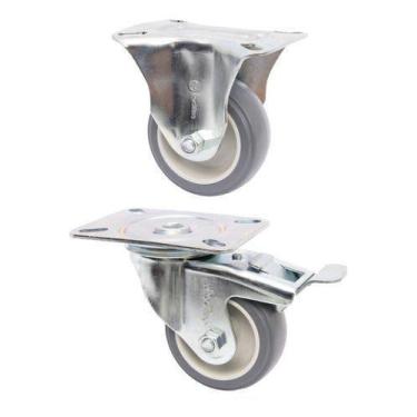 Imagem de (4pçs) Rodizio Placa 3pol. R312 Bp Pvc Anti Risco (2 Fixo + 2 Giratori
