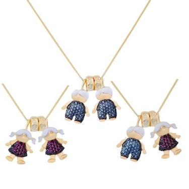 Imagem de Colar feminino Pingente Filhos Cravejado Zircônia Virginia - Santo Est