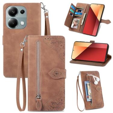 Imagem de Dinglijia Capa carteira de telefone para Redmi Note 13 Pro 4G (não 5G), capa com design de zíper de folha de alta capacidade com vários cartões, com cordão e capa com fivela magnética para Redmi Note