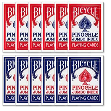 Imagem de Bicycle Deluxe 1 dúzia de cartas de baralho Pinochle Poker - 6 baralhos azuis e 6 vermelhos! (Jumbo)
