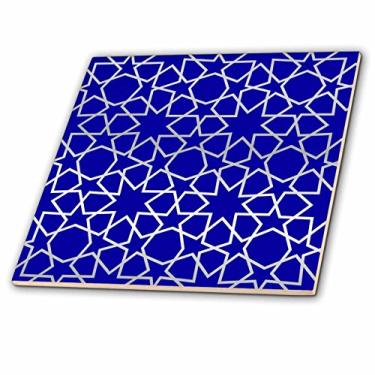 Imagem de 3dRose Desenho de estrelas prateadas geométrico intrincado arte islâmica em azul filigrana corte a laser - azulejo de cerâmica, 30,48 cm (ct_56724_4), multicolorido