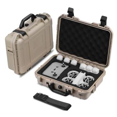 Imagem de BRDRC Capa Neo, capa rígida de transporte impermeável, alça de ombro para DJI Neo Fly More Combo acessórios, com controle remoto RC-N3 hub de carregamento de bateria (Cáqui)