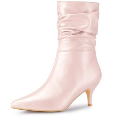 Imagem de Perphy Botas femininas de cano médio com salto gatinho e bico fino, Rosa bebê, 37