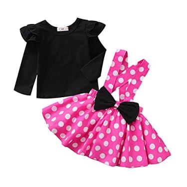 Imagem de Conjunto de saias para bebês meninas com babados + conjunto de saia de bolinhas com laço de bolinhas (rosa longo, 2-3 anos, 2_anos)