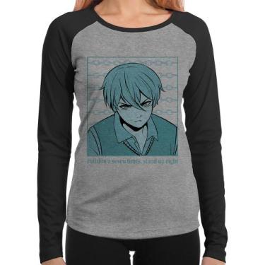 Imagem de Baby Look Raglan Fall Down Seven Times, Stand Up Eight Manga Longa - F