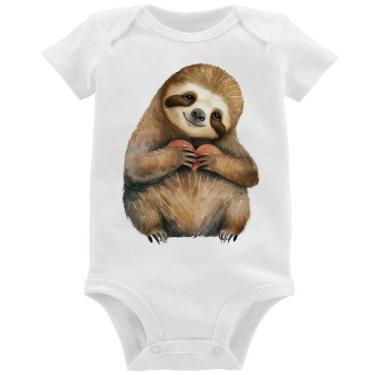 Imagem de Body Bebê Bicho Preguiça Coração - Foca na Moda, Branco, G