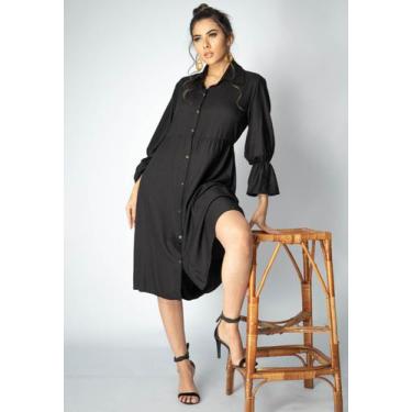 Imagem de Vestido Curto Curió Viscose Manga Longa Preto - Amazonia Vital