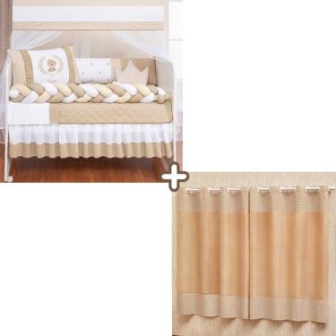 Imagem de Kit berço com trança ursinho teddy com edredom e cortina estampada con