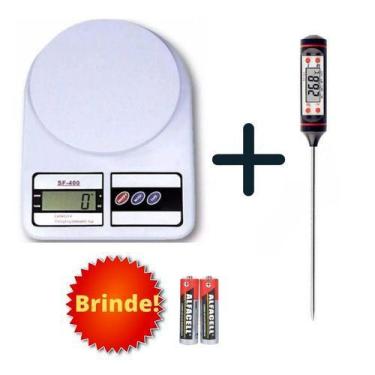 Imagem de Balança Digital De Cozinha Até 10 Kg + Termômetro Culinário - MB