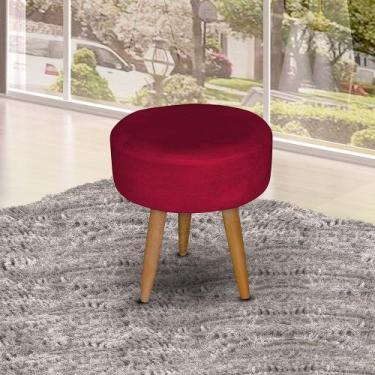 Imagem de Puff Redondo Pé Palito Suede Vermelho - Ninho Decor