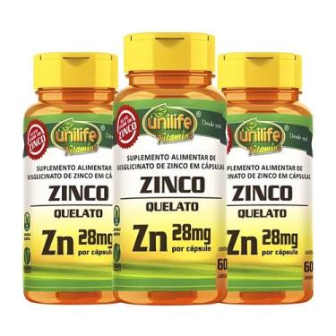 Imagem de KIT C/3 Zinco Quelato Puro 28mg 180 Cáps - Unilife