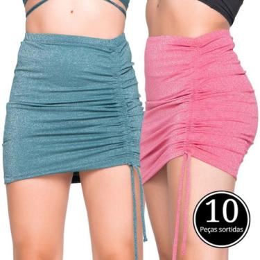 Imagem de Kit 10 Saias Lurex Vekyo Brilho Com Regulagem Lateral Moda Casual, P, 