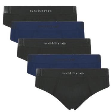Imagem de Kit 5 Cueca Microfibra Selene Masculina Slip sem costura, Preto e azul