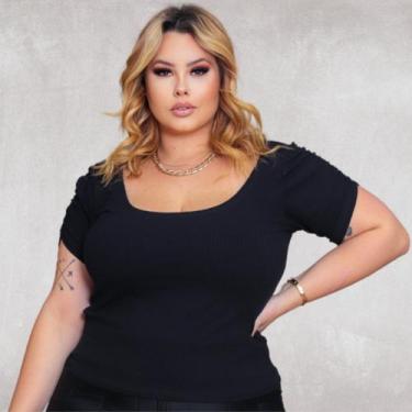 Imagem de Blusa Manga Princesa Canelada Plus Size - Muzzarra's, Preto, G1