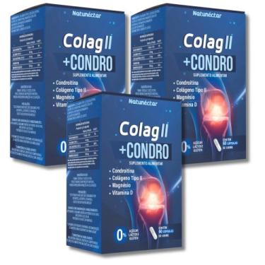 Imagem de Kit 3 UND Colágeno Tipo 2  Condroitina  Vitamina D  Magnésio 180 Cápsu