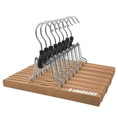 Imagem de Kit 8 Cabides Madeira Clip Feltro 25cm Saias Anti Amassados - Arboreth