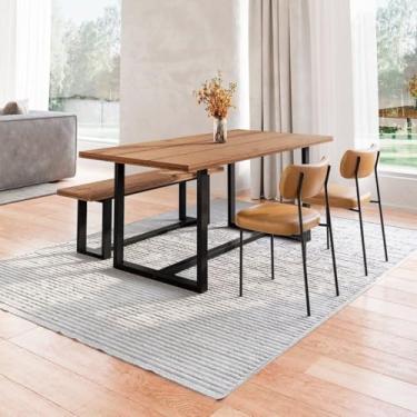 Imagem de Conjunto Mesa de Jantar Rústica e Banco de Madeira Maciça com Cadeiras Mona Marrom/Preto