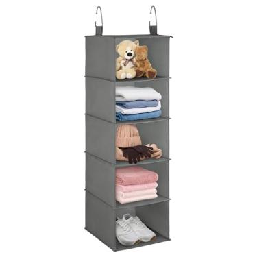 Imagem de Libeder Organizador suspenso de 5 prateleiras com gavetas, organizadores de armário e prateleiras de armazenamento com 6 bolsos laterais, prateleiras dobráveis para roupas, roupas íntimas, berçário,