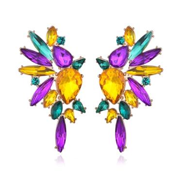 Imagem de Met-edianger Brincos femininos de strass amarelo roxo retrô vintage com pingente de gota de cristal, Zinco, Vidro