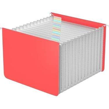 Imagem de TOPCJ Pastas de arquivo suspensas expansíveis de plástico, 12 bolsos expansíveis, abas multicoloridas, pastas suspensas para arquivo, tamanho carta, material de escritório, pastas de arquivo Manilla