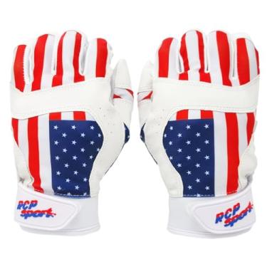 Imagem de Luvas de beisebol e softbol RCP – Resistente a rasgos e rasgos – Virilha reforçada, proteção acolchoada, tamanhos ajustáveis, Guantes de bateo (juvenil pequeno, bandeira dos EUA)