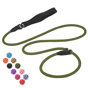 Imagem de Coleira deslizante para cães, coleira antiderrapante forte para treinamento de cães [rotação de 360° anti-emaranhado] 1,8 m / 1,8 m nylon durável sem puxão, trela de caminhada para cães pequenos, médios e grandes, 1,8 m, verde militar