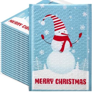 Imagem de Watersay Pacote com 40 envelopes de plástico bolha de Natal, 17 x 25 cm, envelopes acolchoados, autoadesivos, sacos de envio de férias para escola, família, presente de Natal grande (boneco de neve de