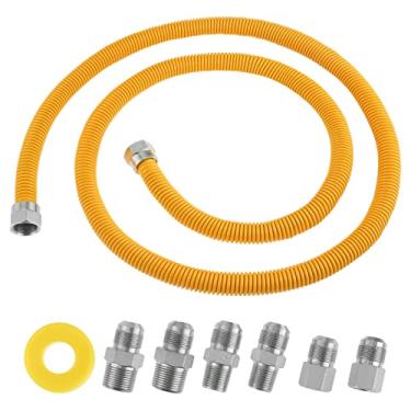 Imagem de Linha de gás flexível de aço inoxidável de 182 cm para secadora, fogões a gás, aquecedor de água, kit de conector de mangueira a gás OD de 1,27 cm (1/2") com FIP de 1,27 cm x MIP de 1,27 cm (1/2") x MIP de 0,98 cm (3/4"), revestido com amarelo