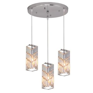 Imagem de JUWTEEI Lustre de cristal moderno de 3 luzes, lustre redondo de cristal K9 dourado luminária suspensa de teto para sala de jantar quarto