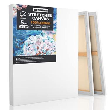 Imagem de Stretched Canvases for Painting 5 Pack 18x24 Inch, 100% Cotton 12.3 oz Triple Primed Painting Canvas, 3/4" Profile Acid-Free Large Paint Canvas Blank Canvas for Acrylic Pouring Oil Watercolor Painting